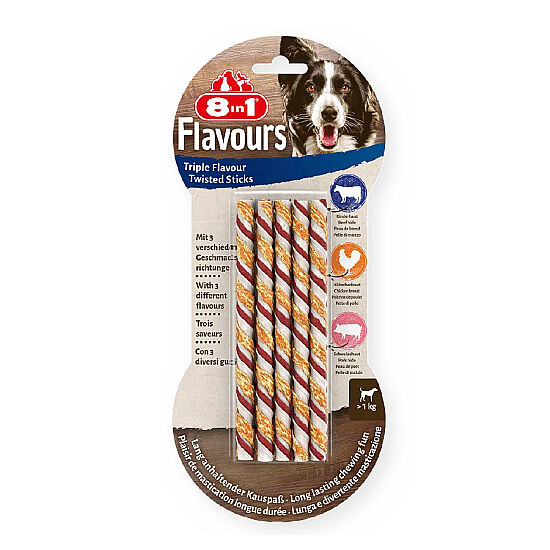 8in1 Flavours Triple Flavour Tavuk ve Sığır Etli Çubuk Köpek Ödülü 10'lu 70 Gr - 1