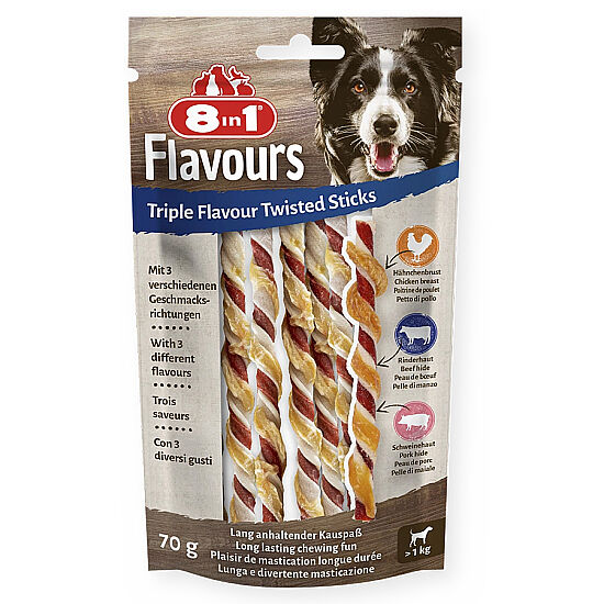 8in1 Flavours Triple Flavour Tavuk ve Sığır Etli Çubuk Köpek Ödülü 10'lu 70 Gr - 1