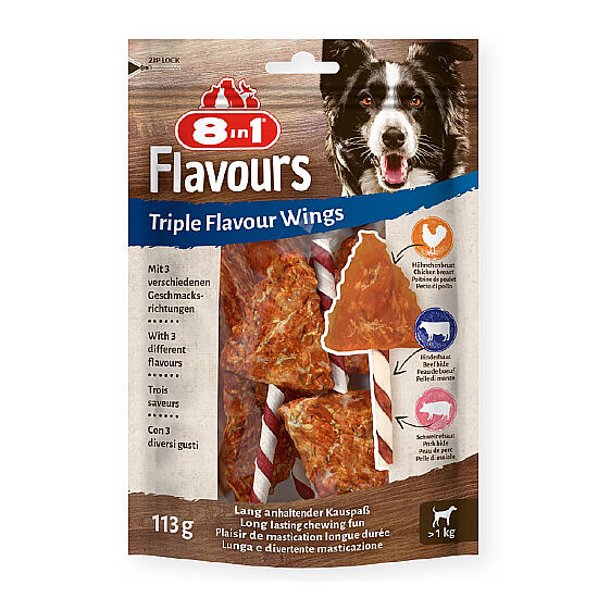 8in1 Flavours Triple Flavour Tavuk ve Sığır Etli Kanat Köpek Ödülü 113 Gr - 1