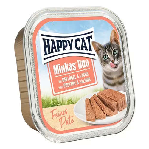  Happy Cat Minkas Duo Tavuklu ve Somonlu Kedi Yaş Maması 100 Gr ürünü yalnızca 31,50 TL