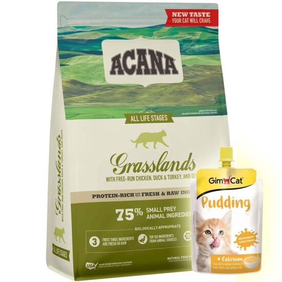 Acana Grasslands Ördek ve Bıldırcın Tahılsız Kedi Maması 1,8 Kg + Gimcat Kedi Pudingi 150 Gr - 1