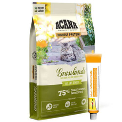 Acana - Acana Grasslands Ördek ve Bıldırcın Tahılsız Kedi Maması 4,5 Kg + Gimcat 20 Gr Multivitamin Paste