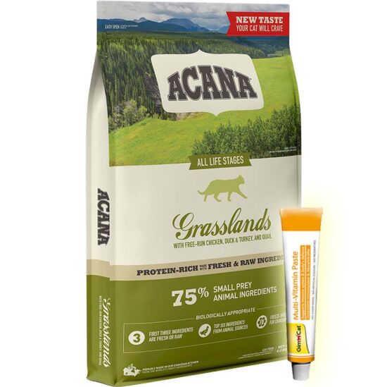 Acana Grasslands Ördek ve Bıldırcın Tahılsız Kedi Maması 4,5 Kg + Gimcat 20 Gr Multivitamin Paste - 1