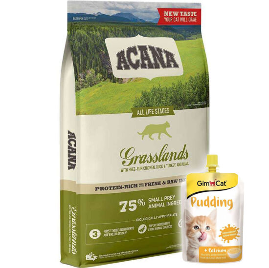 Acana Grasslands Ördek ve Bıldırcın Tahılsız Kedi Maması 4,5 Kg + Gimcat Kedi Pudingi 150 Gr - 1