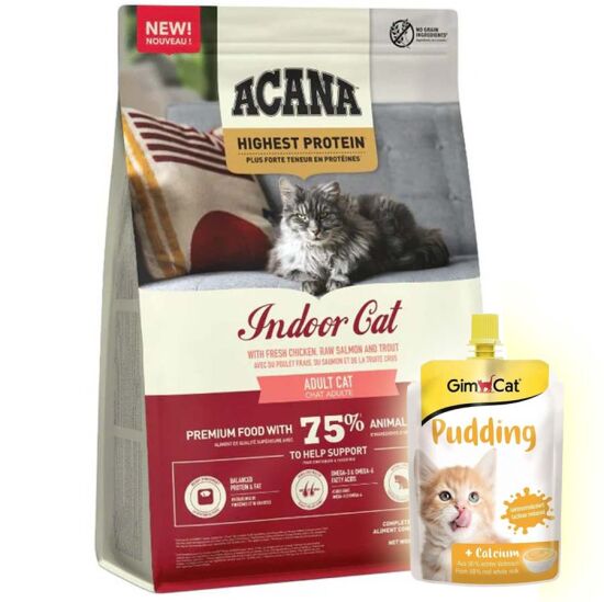 Acana Highest Protein Indoor Cat Tahılsız Kedi Maması 1,8 Kg + Gimcat Kedi Pudingi 150 Gr - 1