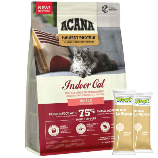 Acana Highest Protein Indoor Cat Tahılsız Kedi Maması 1,8 Kg + 2 Adet Wooc Lolipop Ödül - 1