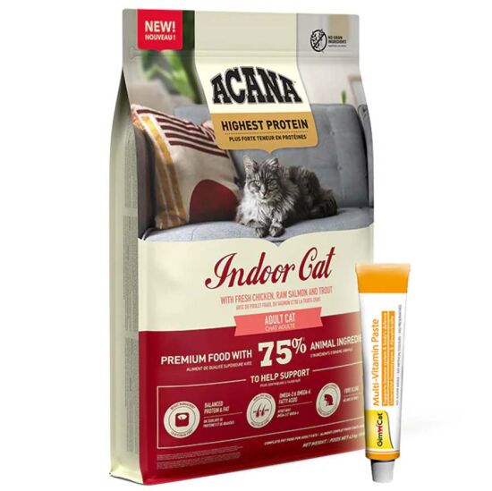 Acana Highest Protein Indoor Cat Tahılsız Kedi Maması 4,5 Kg + Gimcat 20 Gr Multivitamin Paste - 1
