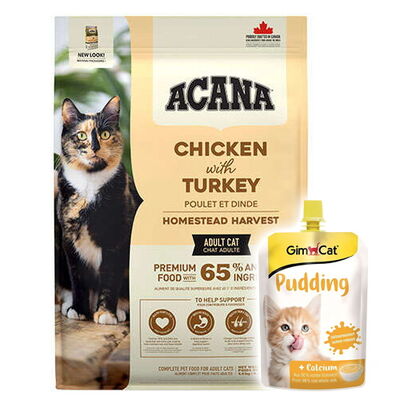 Acana Homestead Harvest Yetişkin Kedi Maması 1,8 Kg + Gimcat Kedi Pudingi 150 Gr