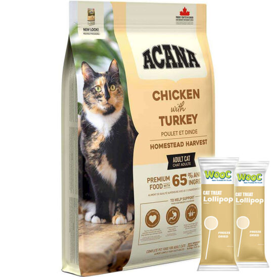 Acana Homestead Harvest Yetişkin Kedi Maması 4,5 Kg + 2 Adet Wooc Lolipop Ödül