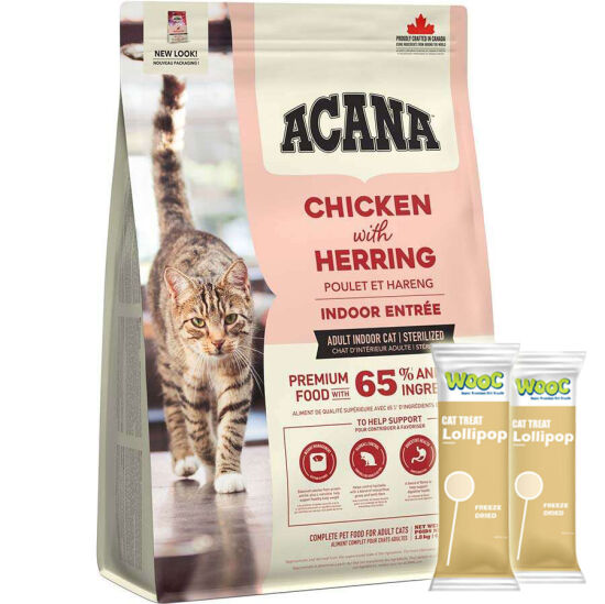 Acana Indoor Entree Sterilised Kısırlaştırılmış Kedi Maması 1,8 Kg + 2 Adet Wooc Lolipop Ödül