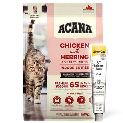 Acana Indoor Entree Sterilised Kısırlaştırılmış Kedi Maması 4,5 Kg + Gimcat UT Balance Paste