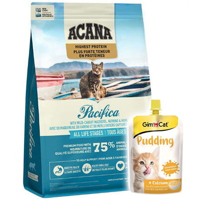 Acana Pacifica Cat Tahılsız Balıklı Kedi Maması 1,8 Kg + Gimcat Kedi Pudingi 150 Gr - 1