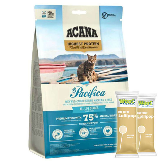Acana Pacifica Cat Tahılsız Balıklı Kedi Maması 1,8 Kg + 2 Adet Wooc Lolipop Ödül