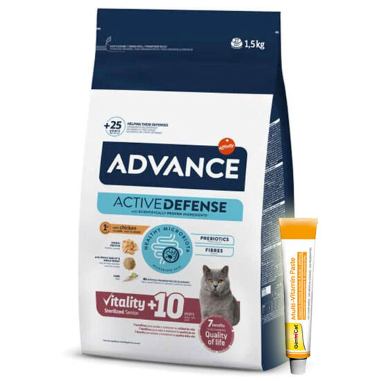 Advance +10 Sterilised Yaşlı Kısırlaştırılmış Kedi Maması 1,5 Kg + Gimcat 20 Gr Multivitamin Paste - 1