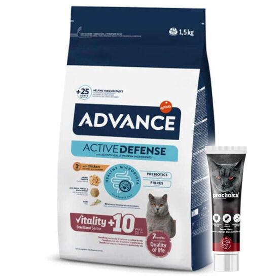 Advance +10 Sterilised Yaşlı Kısırlaştırılmış Kedi Maması 1,5 Kg + Pro Choice Vitamin Macun 100 ML - 1