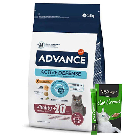 Advance +10 Sterilised Yaşlı Kısırlaştırılmış Kedi Maması 1,5 Kg + Miamor Kedi Kreması 6 x 15 Gr - 1