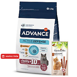 Advance +10 Sterilised Yaşlı Kısırlaştırılmış Kedi Maması 1,5 Kg + Garden Mix Kedi Stick Ödül 3x5 Gr - Advance