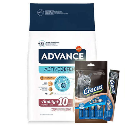 Advance +10 Sterilised Yaşlı Kısırlaştırılmış Kedi Maması 1,5 Kg + Crocus Crema Kedi Ödülü 4x15 Gr