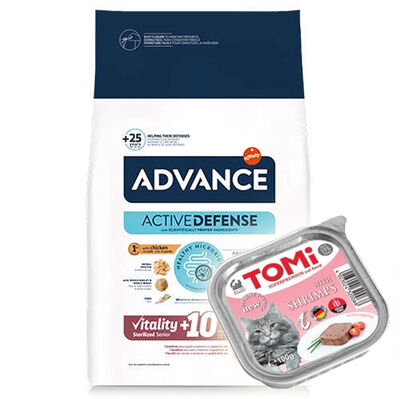 Advance +10 Sterilised Yaşlı Kısırlaştırılmış Kedi Maması 1,5 Kg + Tomi Karidesli Pate 100 Gr Yaş Mama