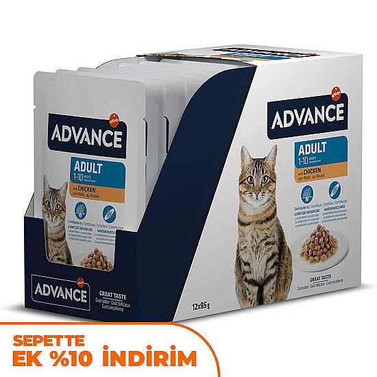 Advance Adult Chicken Tavuk Etli Kedi Yaş Maması 85 Gr x 12 Adet - 1