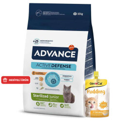 Advance Junior Kısırlaştırılmış Yavru Kedi Maması 10 Kg + 3 Adet Gimcat Kedi Pudingi 150 Gr - Advance