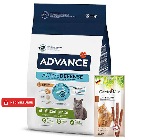 Advance Junior Kısırlaştırılmış Yavru Kedi Maması 10 Kg + 10 Adet Garden Mix Kedi Stick Ödül 3x5 Gr - 1