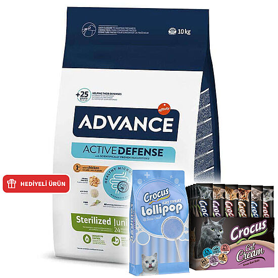 Advance Junior Kısırlaştırılmış Yavru Kedi Maması 10 Kg + Crocus Krema 60x15 Gr + Crocus 10'lu Lolipop Ödül - 1