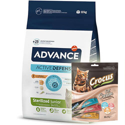 Advance - Advance Junior Kısırlaştırılmış Yavru Kedi Maması 10 Kg + Crocus Multipack Crema Kedi Ödülü 30x15 Gr