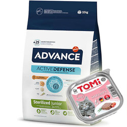 Advance - Advance Junior Kısırlaştırılmış Yavru Kedi Maması 10 Kg + 3 Adet Tomi Karidesli Pate 100 Gr Yaş Mama