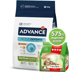 Advance - Advance Junior Kısırlaştırılmış Yavru Kedi Maması 10 Kg + Cats Best 5 Lt Kum
