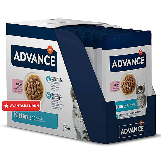 Advance Kitten Turkey Hindi Etli Yavru Kedi Yaş Maması 85 Gr x 12 Adet - 1