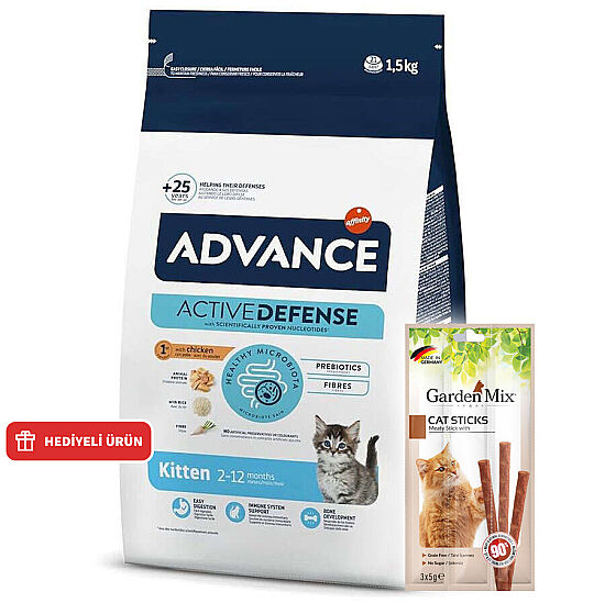 Advance Kitten Yavru Tavuk Etli Kedi Maması 1,5 Kg + Garden Mix Kedi Stick Ödül 3x5 Gr - 1