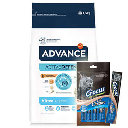 Advance - Advance Kitten Yavru Tavuk Etli Kedi Maması 1,5 Kg + Crocus Crema Kedi Ödülü 4x15 Gr