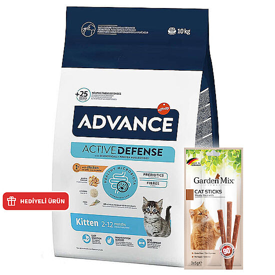 Advance Kitten Yavru Tavuk Etli Kedi Maması 10 Kg + 10 Adet Garden Mix Kedi Stick Ödül 3x5 Gr - 1