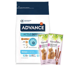 Advance - Advance Kitten Yavru Tavuk Etli Kedi Maması 10 Kg + 10 Adet Garden Mix Stick Kedi Ödülü