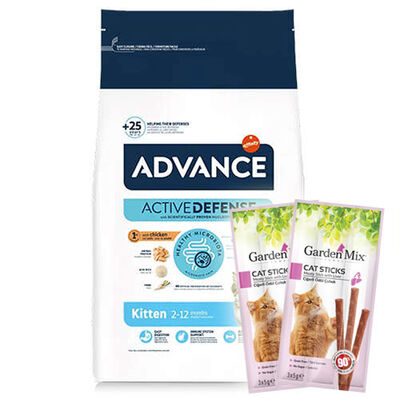 Advance Kitten Yavru Tavuk Etli Kedi Maması 10 Kg + 10 Adet Garden Mix Stick Kedi Ödülü