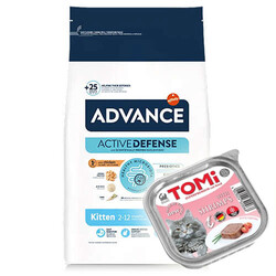 Advance - Advance Kitten Yavru Tavuk Etli Kedi Maması 10 Kg + 3 Adet Tomi Karidesli Pate 100 Gr Yaş Mama