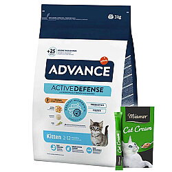 Advance Kitten Yavru Tavuk Etli Kedi Maması 3 Kg + 2 Adet Miamor Kedi Kreması 6 x 15 Gr - Advance