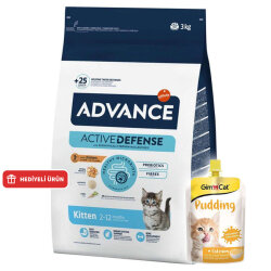 Advance Kitten Yavru Tavuk Etli Kedi Maması 3 Kg + 2 Adet Gimcat Kedi Pudingi 150 Gr - Advance