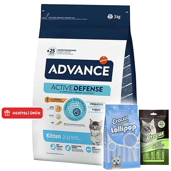 Advance Kitten Yavru Tavuk Etli Kedi Maması 3 Kg + 2 Adet Crocus Krema 4x15 Gr + Crocus 10'lu Lolipop Ödül - 1