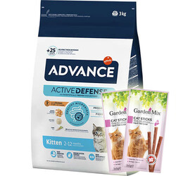 Advance - Advance Kitten Yavru Tavuk Etli Kedi Maması 3 Kg + 5 Adet Garden Mix Stick Kedi Ödülü