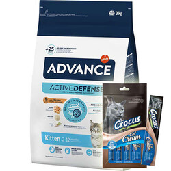 Advance - Advance Kitten Yavru Tavuk Etli Kedi Maması 3 Kg + 2 Adet Crocus Crema Kedi Ödülü 4x15 Gr