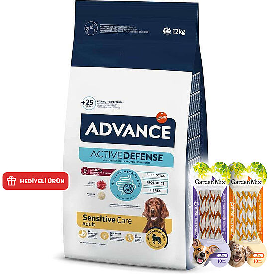 Advance Sensitive Kuzu Etli Köpek Maması 12 Kg + 4 Adet Garden Mix Burgu Kemik Ödül 70 Gr - 1