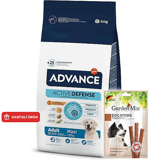 Advance Maxi Adult Tavuk Etli Köpek Maması 14 Kg + 6 Adet Garden Mix Köpek Stick Ödül 3x11 Gr - 1