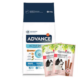 Advance - Advance Maxi Adult Tavuk Etli Köpek Maması 14 Kg + 10 Adet Garden Mix Stick Köpek Ödülü