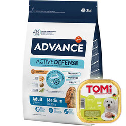 Advance - Advance Medium Tavuklu Orta Irk Köpek Maması 3 Kg + Tomi Kuzu Pate 300 Gr Yaş Mama