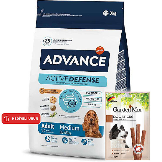 Advance Medium Tavuklu Orta Irk Köpek Maması 3 Kg + Garden Mix Köpek Stick Ödül 3x11 Gr - 1