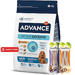 Advance Medium Tavuklu Orta Irk Köpek Maması 3 Kg + 2 Adet Garden Mix Köpek Ödül 90 Gr - Advance