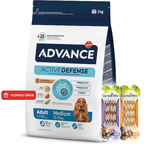 Advance Medium Tavuk Etli Orta Irk Köpek Maması 3 Kg + 2 Adet Garden Mix Burgu Kemik Ödül 70 Gr - 1