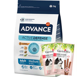 Advance - Advance Medium Tavuklu Orta Irk Köpek Maması 3 Kg + 5 Adet Garden Mix Stick Köpek Ödülü